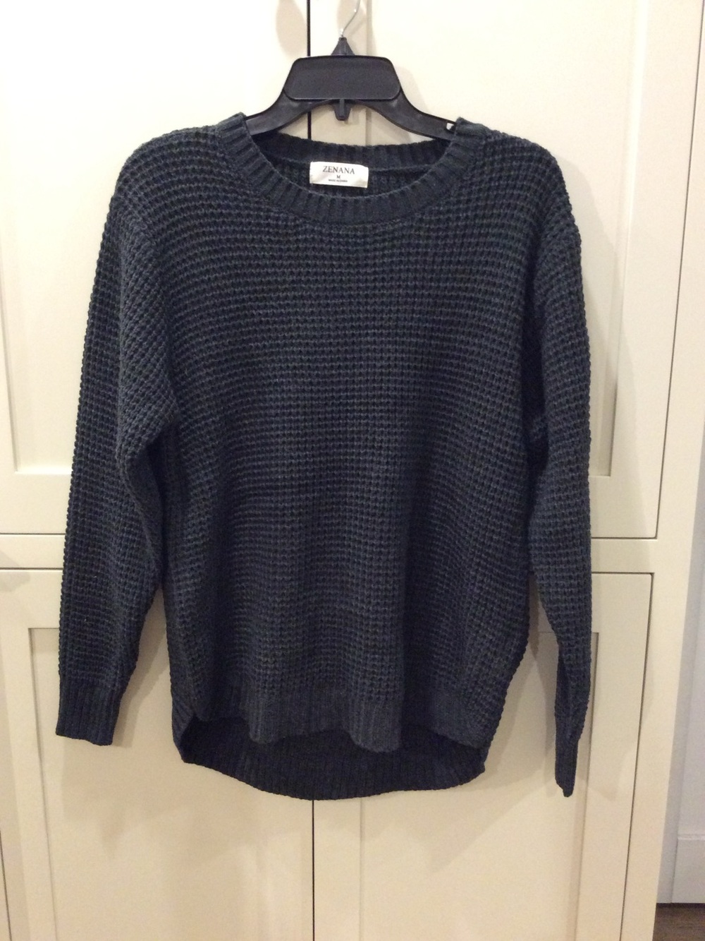 Zenana Outfitters Dark Gray Waffle Knit Crewneck Sweater